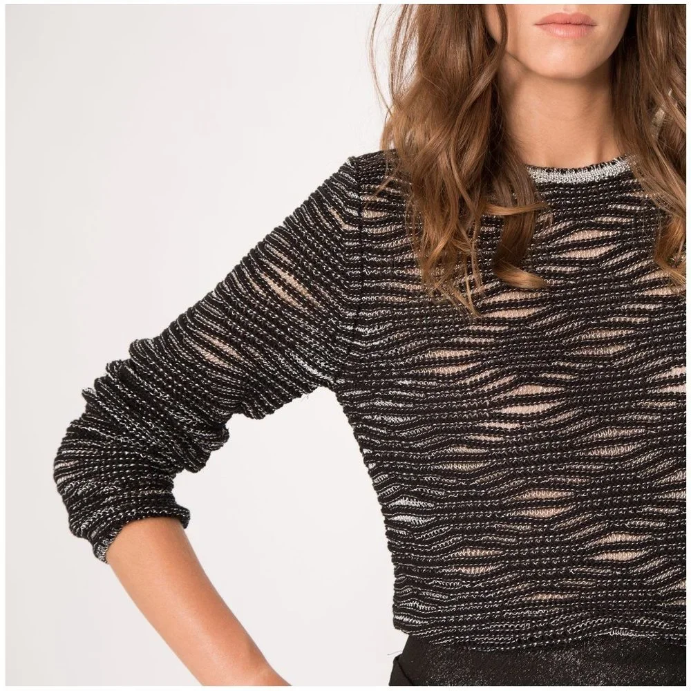 Maje Melodie Jacquard Metallic Open Knit Sweater / Size 1 / Small - Picture 2 of 13